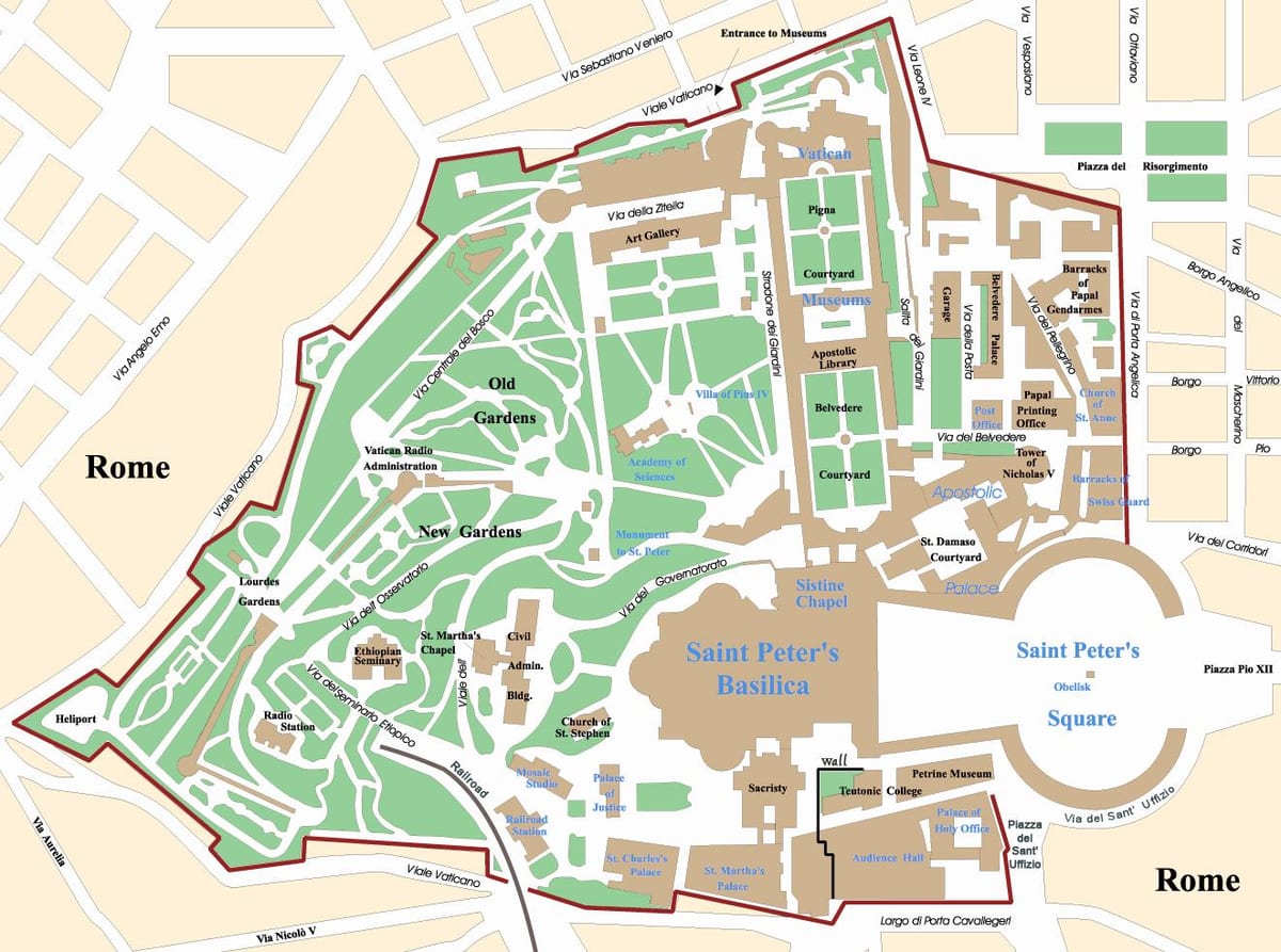 Kart over Vatikanet på